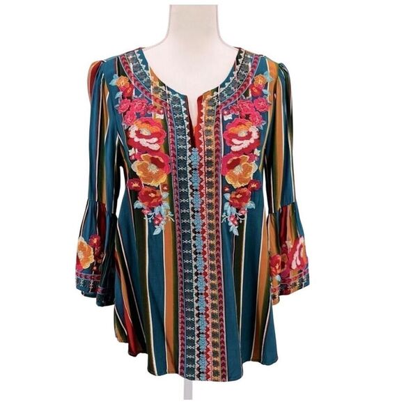 Savanna Jane Blouse Top Embroidered Pullover Size L - Picture 4 of 10